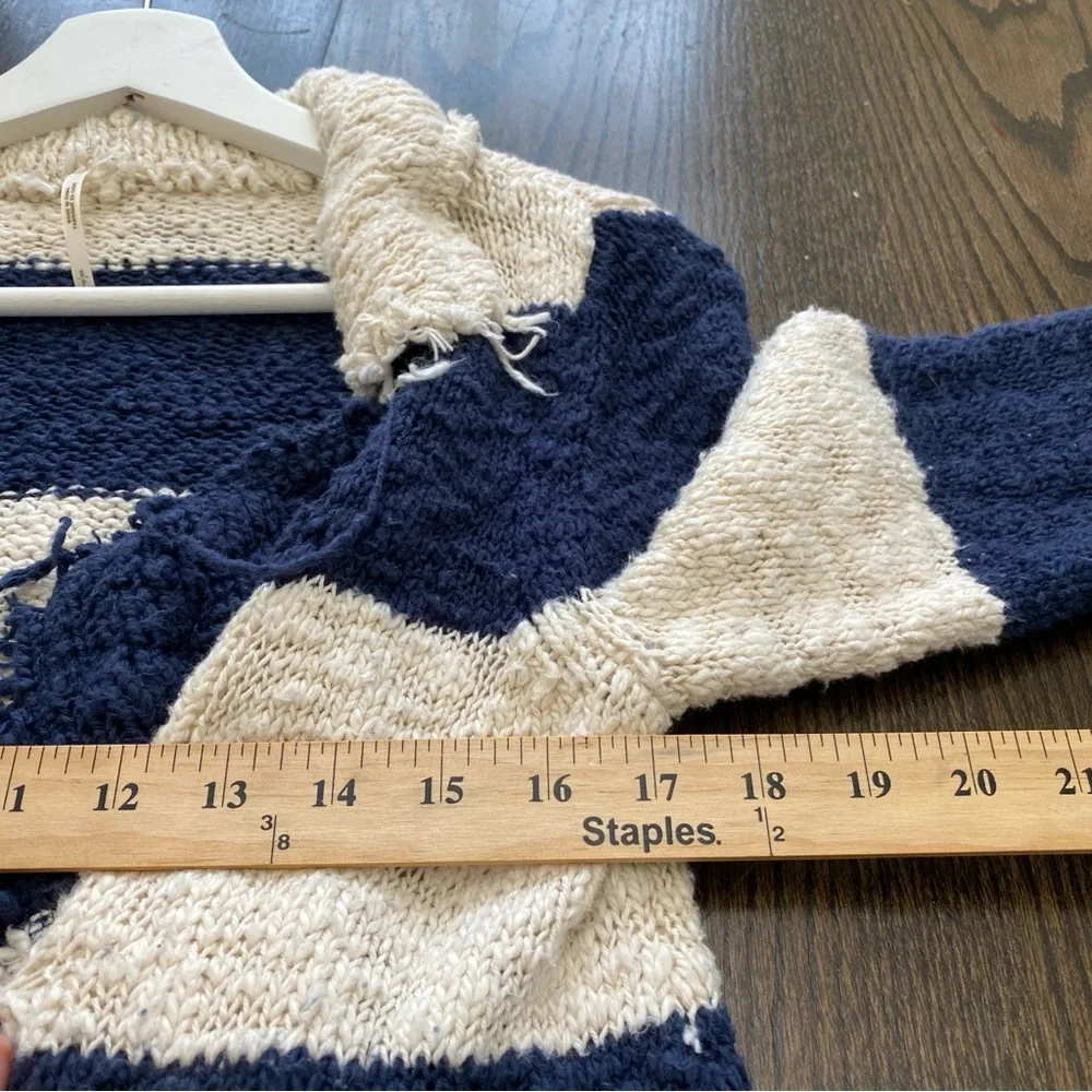Free People Blue and Cream Stripe Coat of Arms Jacket Cardigan‎ Size S